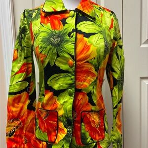 Joseph Ribkoff Size 8 Lime Green & Orange Floral Blazer